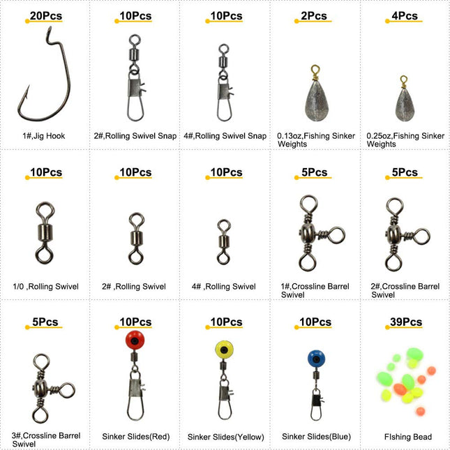 Croch 160pcs/box Fishing Accessories kit with Tackle Box,Including Jig Hooks, Bullet Bass Ca - CROCH fishing tackle Australia