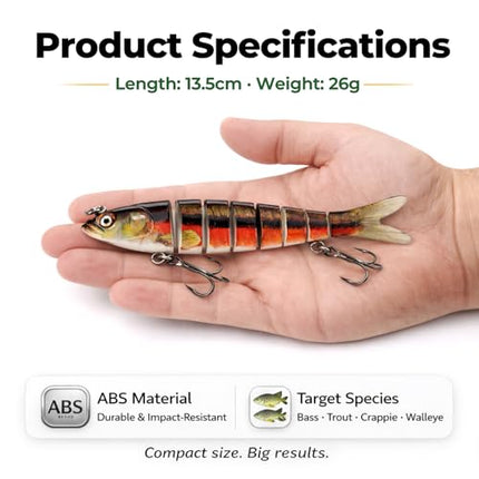 Jointed Swimbait, 8-Segment Lifelike Fishing Lure, Reinforced Treble – CROCH