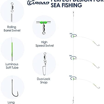 CROCH Sea Flapper Rigs 5pc - Pre Tied Beach and Pier Rigs in 4 Configurations