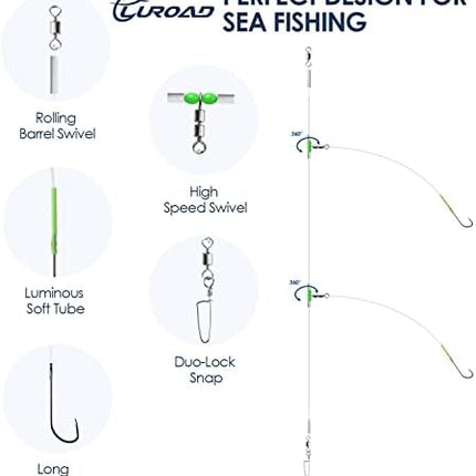 CROCH Sea Flapper Rigs 5pc - Pre Tied Beach and Pier Rigs in 4 Configurations