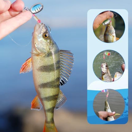 CROCH Fishing Lure Kit 16pc - Spinners Jigs Feathers and Sequin Baits in Storage Case