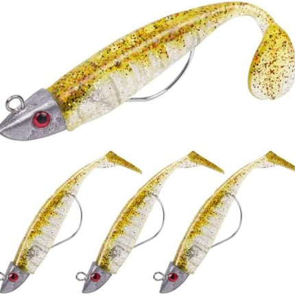 CROCH Soft Plastic Lure Kit - Pre Rigged Paddle Tails and Jig Heads for Bream and Flathead