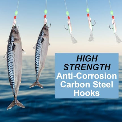 CROCH Luminous Sabiki Rigs - Reflective Mackerel Feather Bait Jigs for Squid and Baitfish