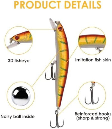 CROCH Sea Minnow Lures 7pc - Sinking Hard Body Baits for Tailor Salmon and Flathead