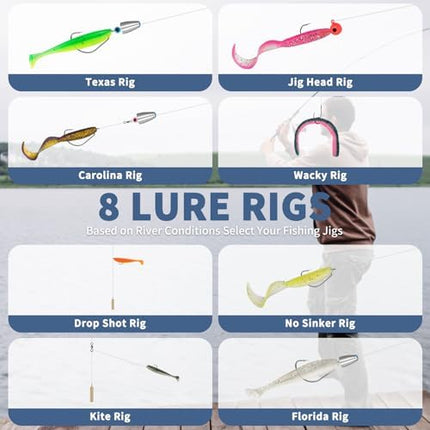 CROCH Fishing Lure Kit with Tackle Box - Crankbaits Soft Plastics Jigs Hooks and Swivels