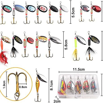 CROCH Fishing Lure Kit 16pc - Spinners Jigs Feathers and Sequin Baits in Storage Case