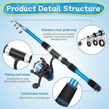 CROCH Kids Fishing Rod Set - 45cm to 176cm Telescopic Rod and Reel Starter Combo