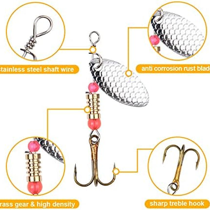 CROCH Fishing Lure Kit 16pc - Spinners Jigs Feathers and Sequin Baits in Storage Case