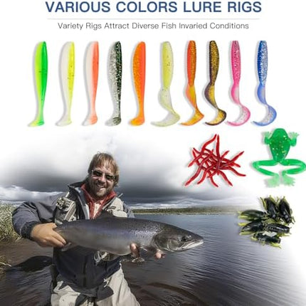 CROCH Fishing Lure Kit with Tackle Box - Crankbaits Soft Plastics Jigs Hooks and Swivels