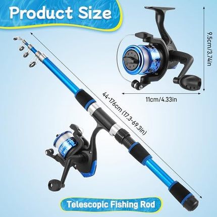 CROCH Kids Fishing Rod Set - 45cm to 176cm Telescopic Rod and Reel Starter Combo