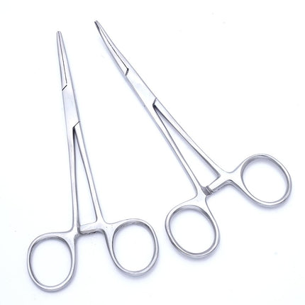 CROCH Fishing Forceps Dog Hemostat Forceps Scissors Ear Hairs Tools Locking Pliers Stud Ball earings Holder Dog Ear Hair Grooming Tweezers Forceps(Straight   Curved, Silver, 160mm)