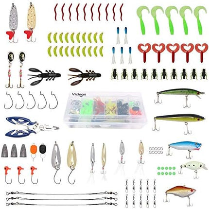 CROCH 120pc Fishing Lure Set - Spinners Spoons Soft Baits Hooks and Terminal Tackle