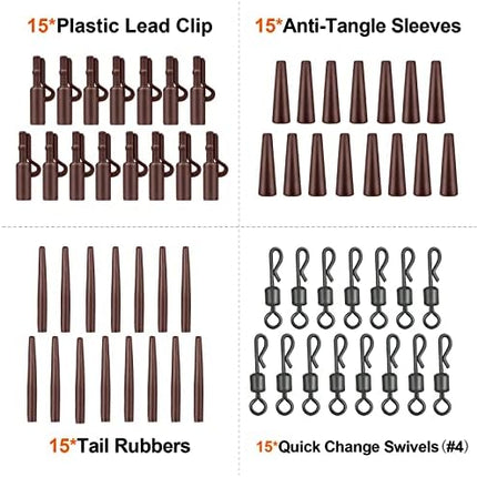 CROCH Lead Clip Kit 60pc - Safety Rig Components with Tail Rubbers and Swivels
