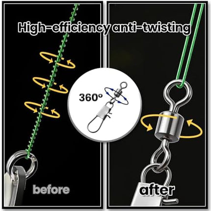 CROCH Fishing Swivel Snaps - Barrel Swivels with Safety Snap in 13 Sizes