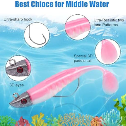 CROCH Soft Plastic Lure Kit - Pre Rigged Paddle Tails and Jig Heads for Bream and Flathead
