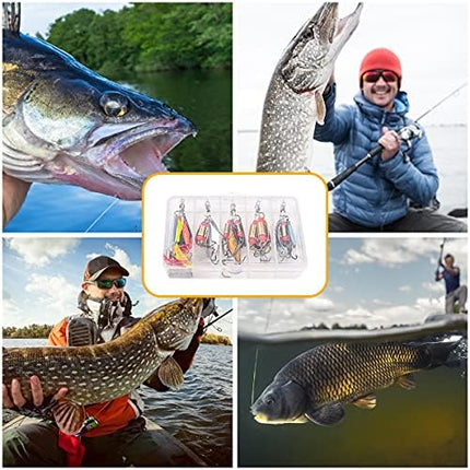 CROCH Fishing Lure Kit 16pc - Spinners Jigs Feathers and Sequin Baits in Storage Case