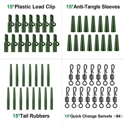 CROCH Lead Clip Kit 60pc - Safety Rig Components with Tail Rubbers and Swivels