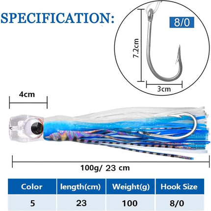 Saltwater Trolling Lures Set of 5pcs 9 inch/23cm Fishing trolling Skirt - view 3