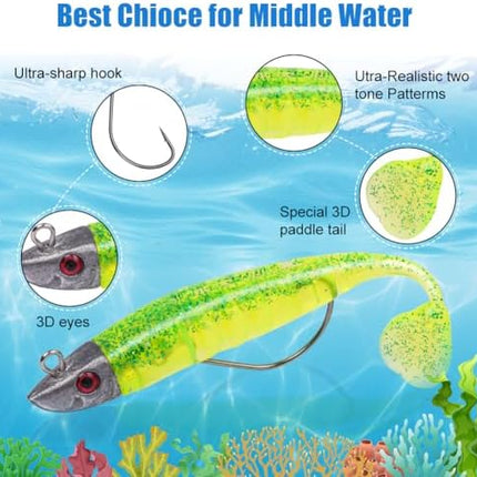 CROCH Soft Plastic Lure Kit - Pre Rigged Paddle Tails and Jig Heads for Bream and Flathead