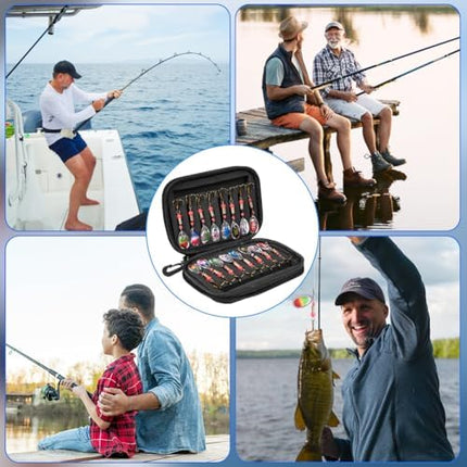 CROCH Fishing Lure Kit 16pc - Spinners Jigs Feathers and Sequin Baits in Storage Case