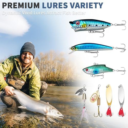 CROCH Fishing Lure Kit with Tackle Box - Crankbaits Soft Plastics Jigs Hooks and Swivels