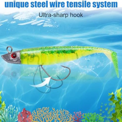 CROCH Soft Plastic Lure Kit - Pre Rigged Paddle Tails and Jig Heads for Bream and Flathead