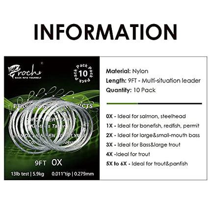 Fly Fishing Tapered Leader with Loop-9ft (10 Pack), 3X – CROCH