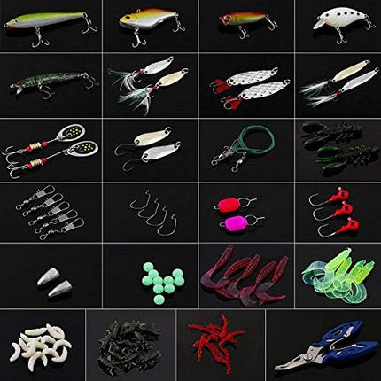 CROCH 120pc Fishing Lure Set - Spinners Spoons Soft Baits Hooks and Terminal Tackle