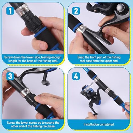 CROCH Kids Fishing Rod Set - 45cm to 176cm Telescopic Rod and Reel Starter Combo