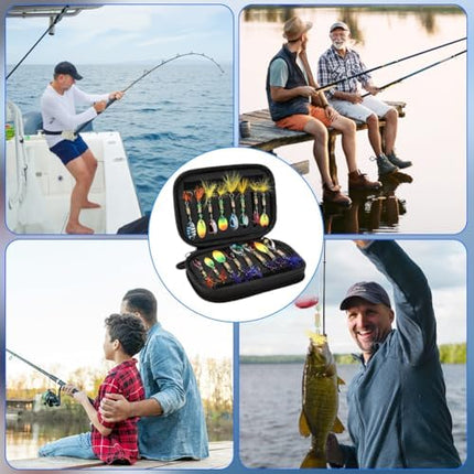 CROCH Fishing Lure Kit 16pc - Spinners Jigs Feathers and Sequin Baits in Storage Case
