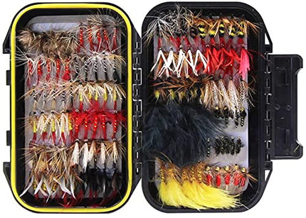 CROCH Fly Fishing Dry Flies Wet Flies 120pcs Assortment Kit with Waterproof Fly Box for Trout Fishing