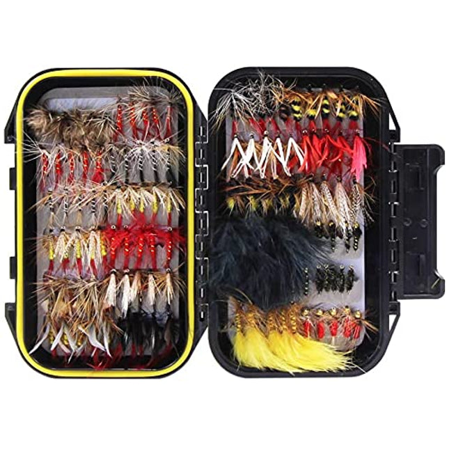 CROCH Fly Fishing Dry Flies Wet Flies 120pcs Assortment Kit with Waterproof Fly Box for Trout Fishing
