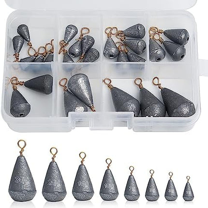 CROCH 25pc Small Sinker Set - 8 Mixed Sizes for Finesse and Deep Drop Presentations