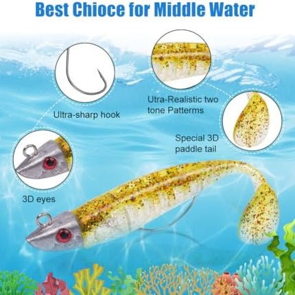CROCH Soft Plastic Lure Kit - Pre Rigged Paddle Tails and Jig Heads for Bream and Flathead