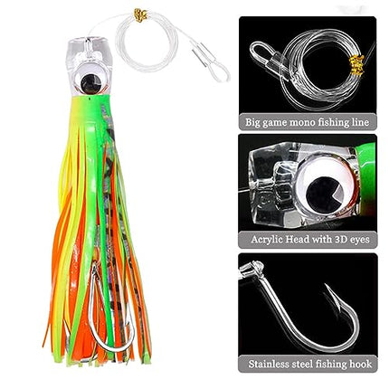Saltwater Trolling Lures Set of 5pcs 9 inch/23cm Fishing trolling Skirt – CROCH