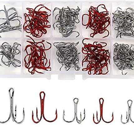 CROCH Treble Hooks Kit High Carbon Steel Round Bend Fishing Hook Set 4# 6# 8# 10# for Freshwater Saltwater (130pcs/Box)