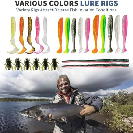 CROCH Fishing Lure Kit with Tackle Box - Crankbaits Soft Plastics Jigs Hooks and Swivels