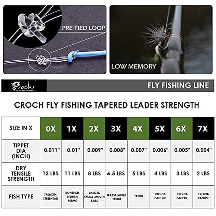 Fly Fishing Tapered Leader with Loop-9ft (10 Pack), 6X – CROCH