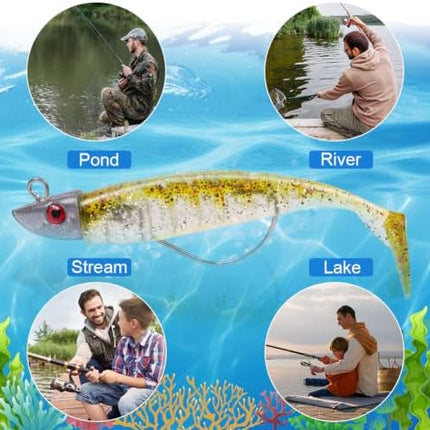 CROCH Soft Plastic Lure Kit - Pre Rigged Paddle Tails and Jig Heads for Bream and Flathead