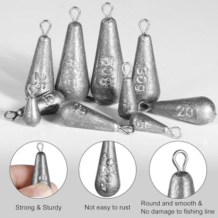 CROCH 40pc Fishing Weight Set - 10 Sizes Mixed Sinkers with Compartment Case
