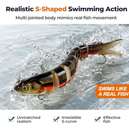 Jointed Swimbait, 8-Segment Lifelike Fishing Lure, Reinforced Treble – CROCH