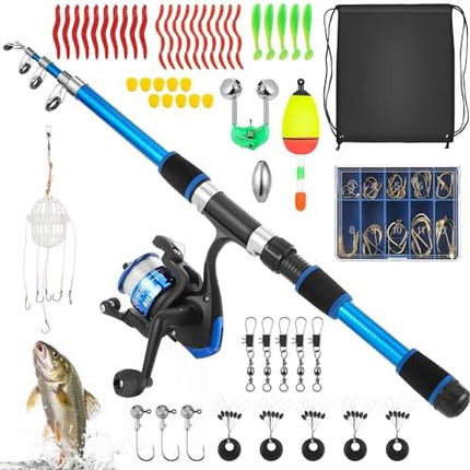 CROCH Kids Fishing Rod Set - 45cm to 176cm Telescopic Rod and Reel Starter Combo