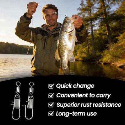 CROCH Fishing Swivel Snaps - Barrel Swivels with Safety Snap in 13 Sizes