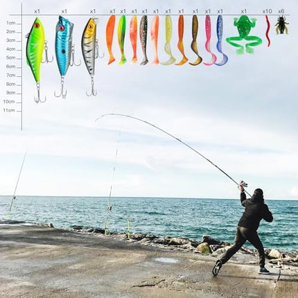 CROCH Fishing Lure Kit with Tackle Box - Crankbaits Soft Plastics Jigs Hooks and Swivels