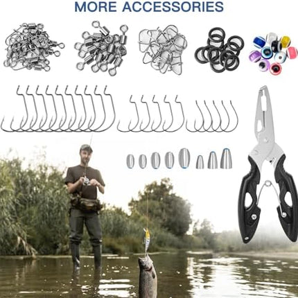 CROCH Fishing Lure Kit with Tackle Box - Crankbaits Soft Plastics Jigs Hooks and Swivels