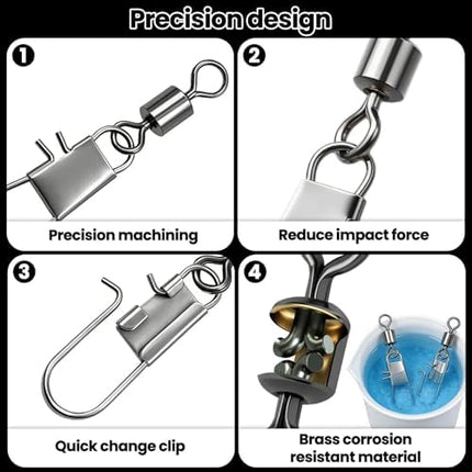 CROCH Fishing Swivel Snaps - Barrel Swivels with Safety Snap in 13 Sizes