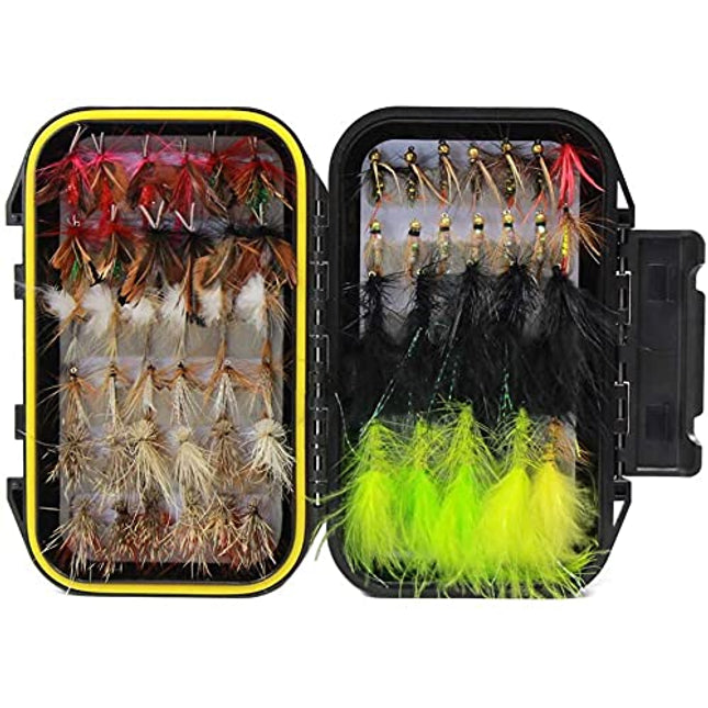 CROCH Fly Fishing Dry Flies Wet Flies 60pcs Assortment Kit with Waterproof Fly Box for Trout Fishing