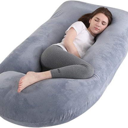 Pregnancy Pillow, Maternity Full Body Pillow for Back, Legs and Belly Support, J Shaped Full Body Pillow for Pregnant Women and Side Sleepers with Removable Cover (Velvet, Grey)