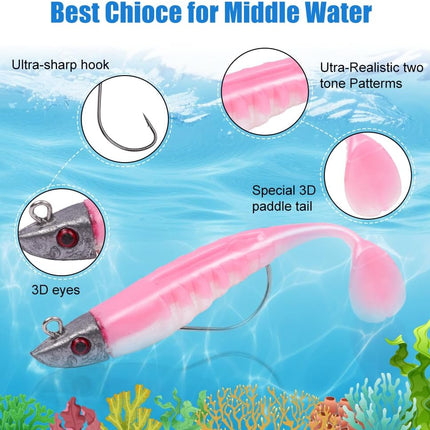 CROCH Soft Plastic Lure Kit - Pre Rigged Paddle Tails and Jig Heads for Bream and Flathead - view 4