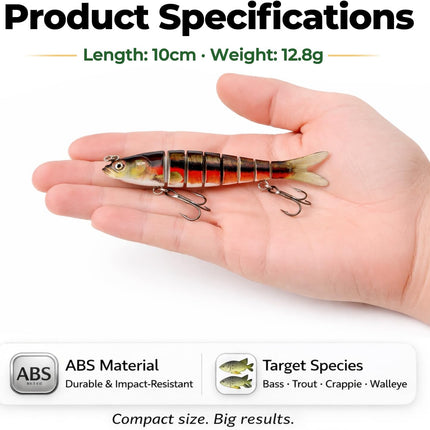 Jointed Swimbait, 8-Segment Lifelike Fishing Lure, Reinforced Treble - view 4